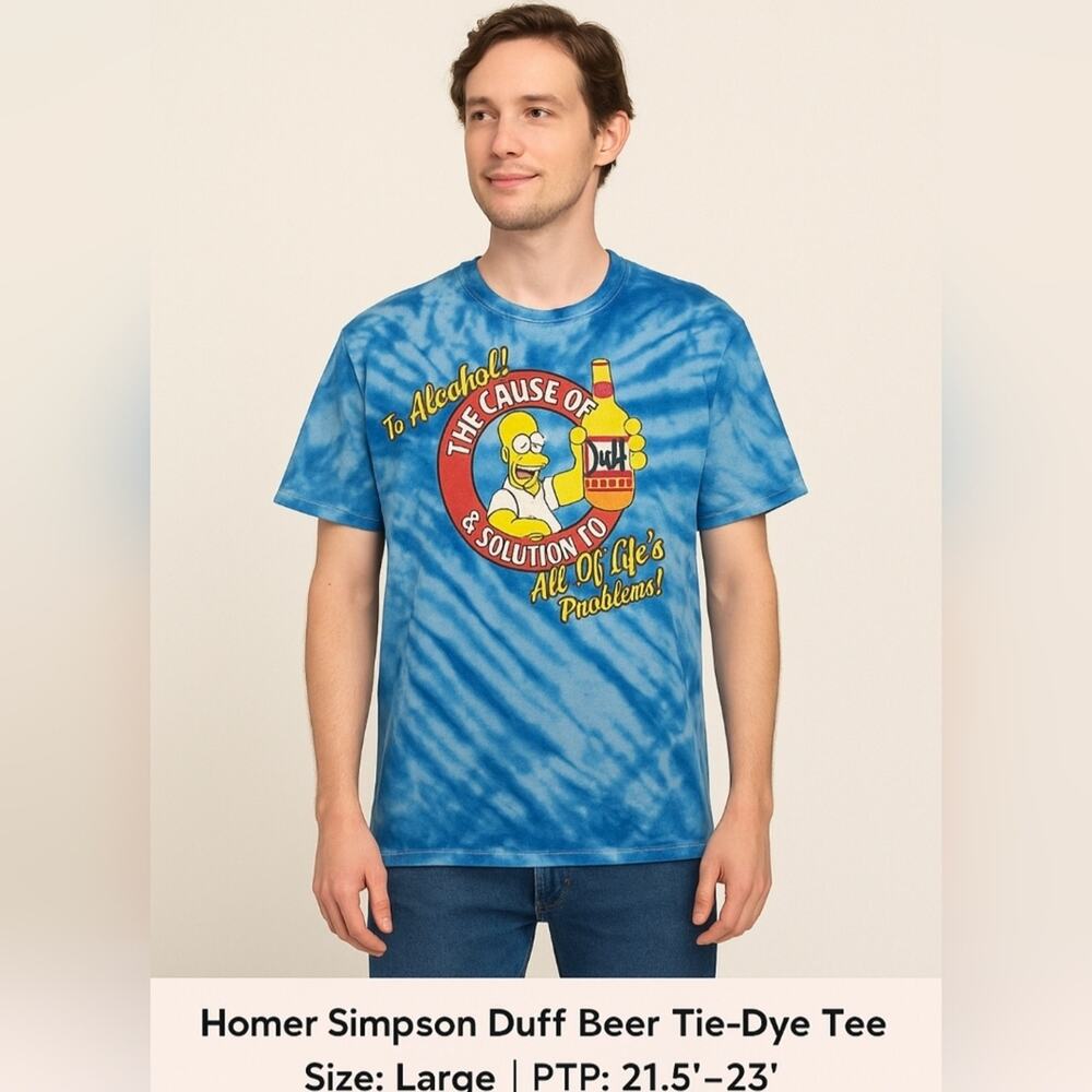 Liquid Blue The Simpsons Homer Duff Beer Tie Dye Graphic T-Shirt Large